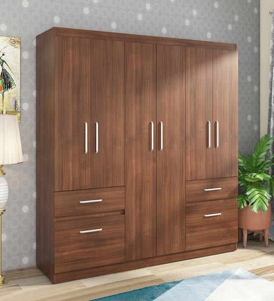 Casacraft From Pepperfry Katsu 6 Door Wardrobe with 2 Drawers For Bedroom/Home Engineered Wood 6 Door Wardrobe