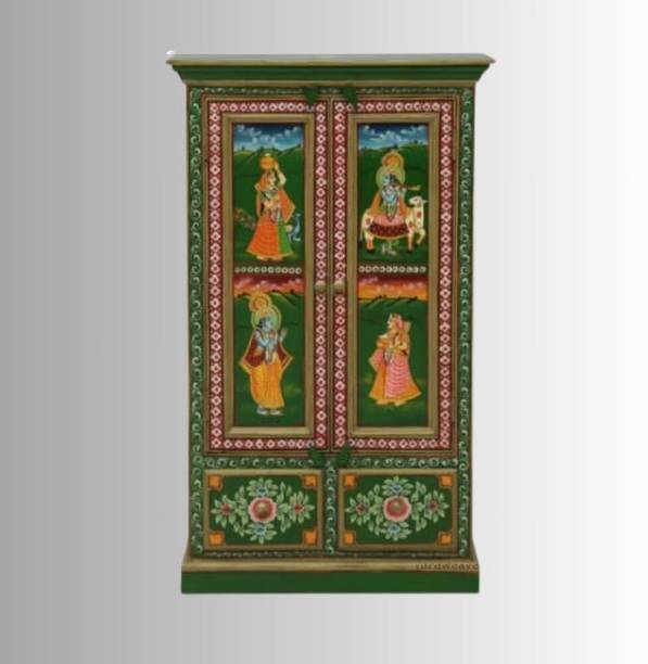 SBM Radha Krishna Wooden Cabinet for Storage | 2 Door and 2 Drawers Solid Wood 2 Door Wardrobe