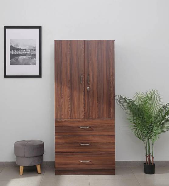 Casacraft from Pepperfry Dario 2 Door Wardrobe In Rolex Brown Finish With Drawers & Lock Engineered Wood 2 Door Wardrobe