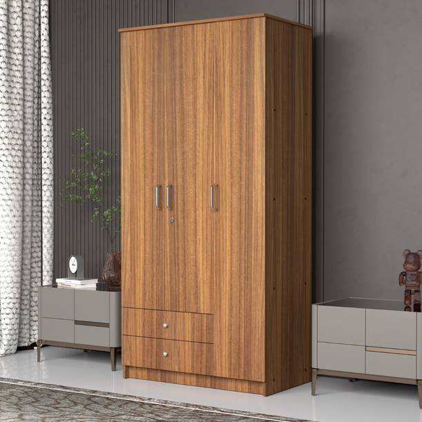 neuspace Trio 3 Door Wardrobe with 2 Drawers, Hanging Space & Shelves Engineered Wood 3 Door Wardrobe