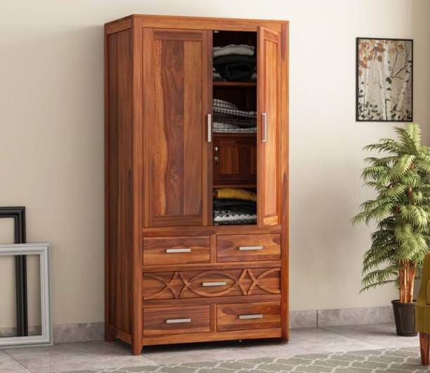 Kunjal Furniture Solid Sheesham Wood Wardrobe With Doors| Drawers| Shelves & Locker For Bedroom | Solid Wood 2 Door Wardrobe