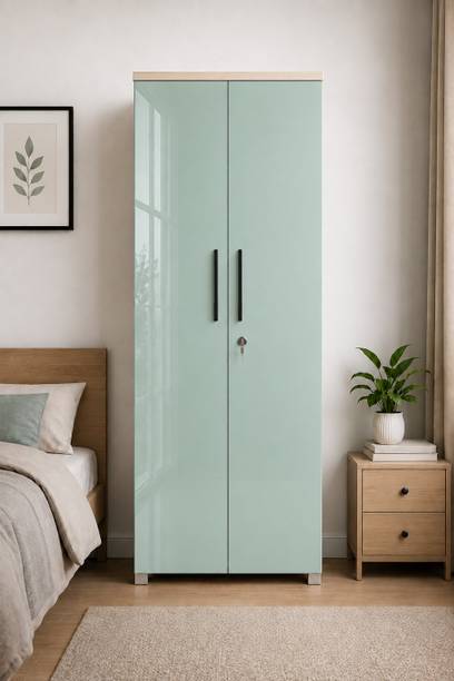 SPECIALITY PANELS High Gloss UV-Resistant 2 Door Wardrobe with Hanging Rail & Lockable Storage Engineered Wood 2 Door Wardrobe