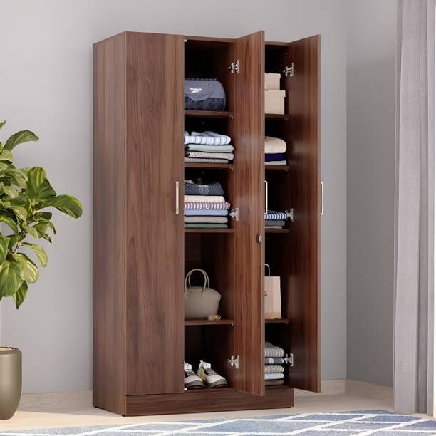 TimbWorld Engineered Wood 3 Door Wardrobe With 10 Shelves For Living Room / Kid's Room Engineered Wood 3 Door Wardrobe