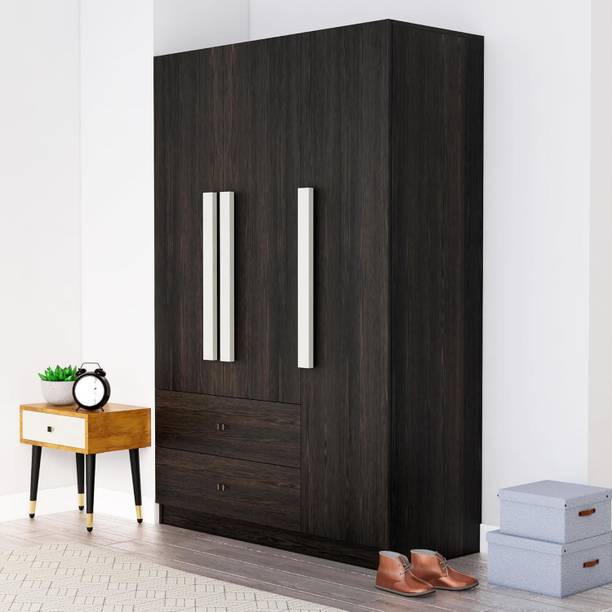 Hexa Red Wooden Wardrobe with 2 Drawer & Hanging Space 3 Year Warranty Engineered Wood 3 Door Wardrobe
