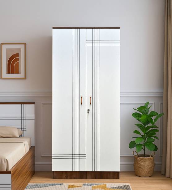 Outkraft 2 DOOR WARDROBE WITH INTERNAL DRAWER IN DUSKY BASALT AND CERAMIC WHITE FINISH Engineered Wood 2 Door Wardrobe
