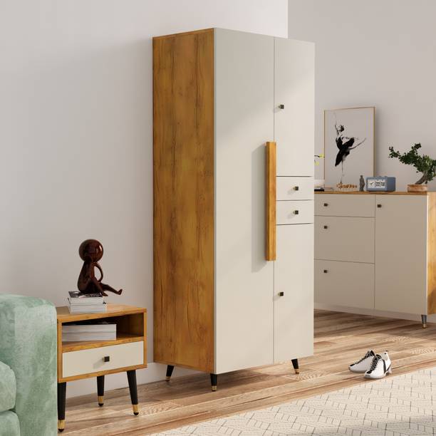 Hexa Red Wooden Wardrobe with Drawer & Hanging Space 3 Year Warranty Engineered Wood 3 Door Wardrobe