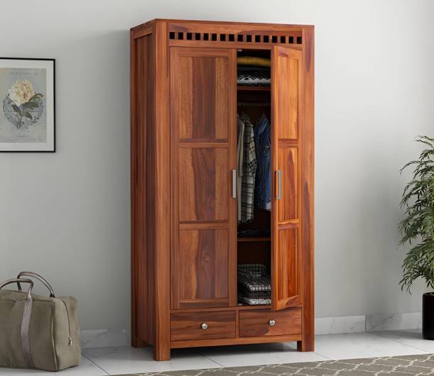 Kunjal Furniture Solid Sheesham Wood Wardrobe With Doors | Drawers & Shelves For Bedroom | Solid Wood 2 Door Wardrobe