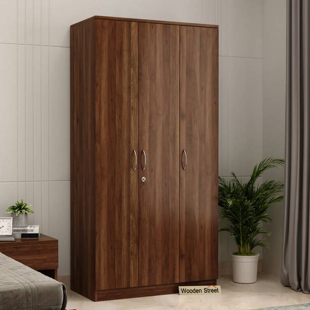 Wooden Street Kayden Engineered Wood 3 Door Wardrobe with Hanger Rod Engineered Wood 3 Door Wardrobe