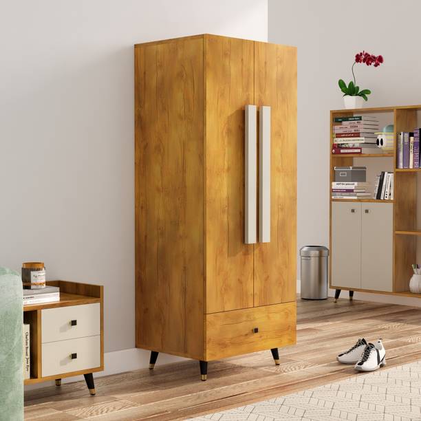 Hexa Red Wooden Wardrobe with Drawer & Hanging Space 3 Year Warranty Engineered Wood 2 Door Wardrobe