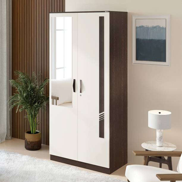 BLUEWUD Andrie 2 Door Almira With Mirror for Bedroom Home Furniture Engineered Wood 2 Door Wardrobe