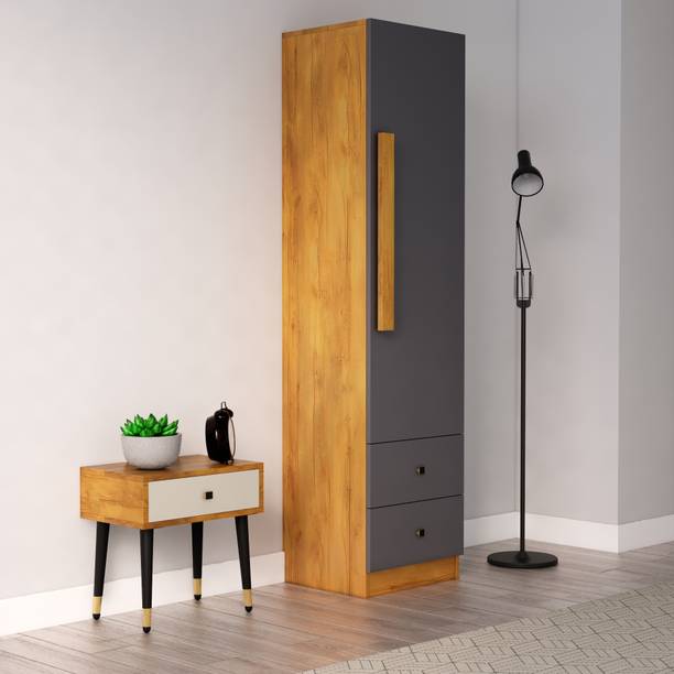 Hexa Red Wooden Wardrobe with 1 Door & 2 Drawer With Hanging Space 3 Year Warranty Engineered Wood 1 Door Wardrobe