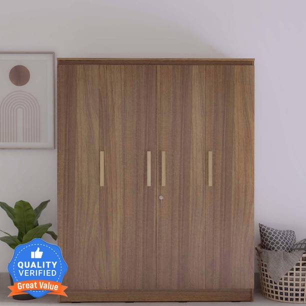 Mintwud from Pepperfry Sapporo 4 Door Wooden Wardrobe With 1 Hanger Road For Bedroom/Home Engineered Wood 4 Door Wardrobe
