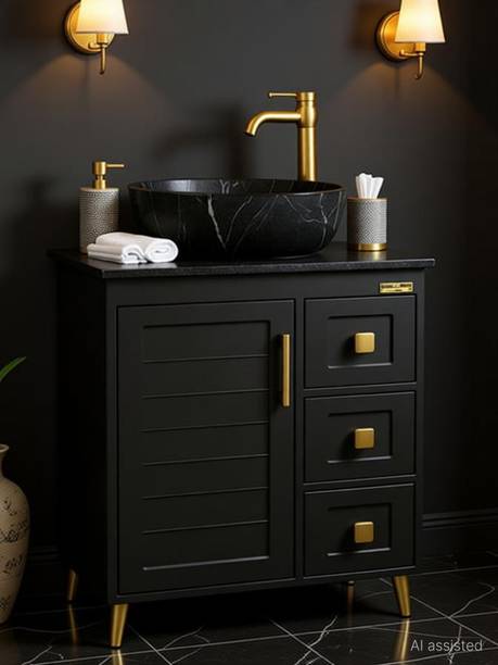 CARENS PU-03 Bathroom Vanity with Ceramic Wash Basin | Freestanding Cabinet |4 Drawer Storage Counter Top