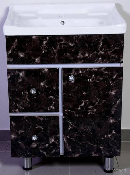 Stymax Wash Basin Vanity With Cabinet High Quality HDHMR Engineered Wood Vanity Cabinet STY0007 Table Top Basin