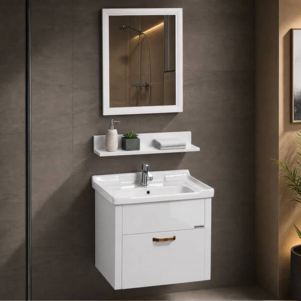 Plantex Wash Basin with Cabinet/Unbreakable Wall Mount Vanity Cabinet for Bathroom Organizer - (APS-506) Wall Hung Basin