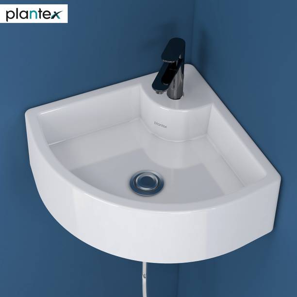 Plantex Ceramic Corner Basin for Bathroom/Kitchen/Wall-Hung Hand Wash Basin - (Cornia) APS-1062 Corner Basin