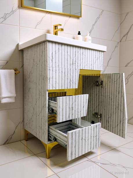 BOBBYEXPORT Gold premium 24 inch freestanding Vanity with washbasin premium design three draws Table Top Basin