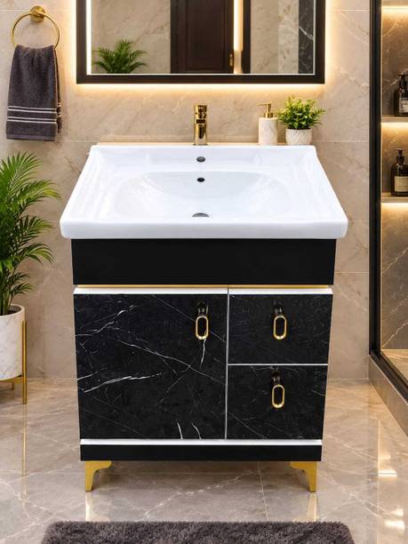 valoria premium white premium BLACK GOLD GLOSSY WASH BASIN WITH CABINET Table Top Basin
