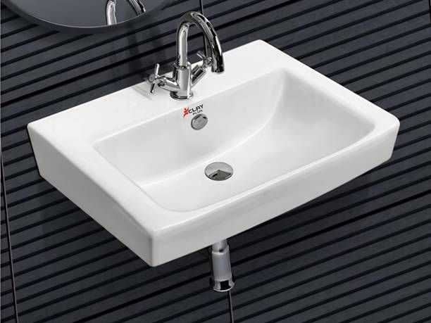 clayplus White Elegant Solid Preimum Grade Ceramic's Wallmounted ( 13 * 18 ) Wall Hung Basin
