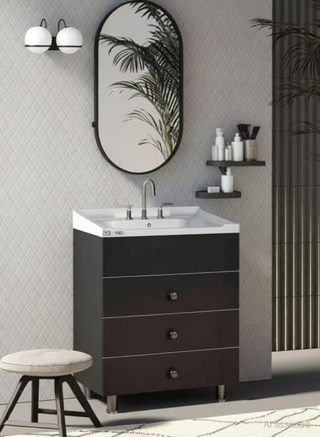 Stymax FREESTANDING WASH BASIN VANITY HDHMR WOOD WASH BASIN CABINET GREY V3 Table Top Basin