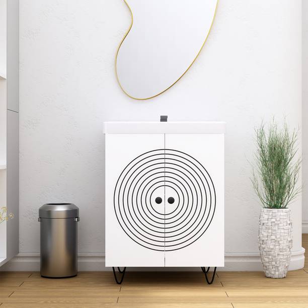 MONTAGE Wash Basin Vanity with Ceramic Washbasin Sink | Water Resistant Bathroom Cabinet 4mm Grooves Round Design Under Counter Basin