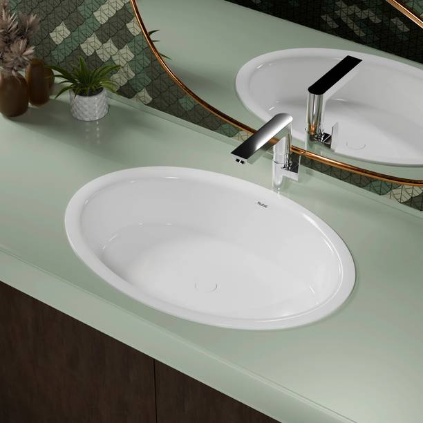 RUHE Collar Modern Ceramic Wash Basin | Bathroom Sink | Hand Basin Tub | Basin for Bathroom and Living Room Under Counter Basin