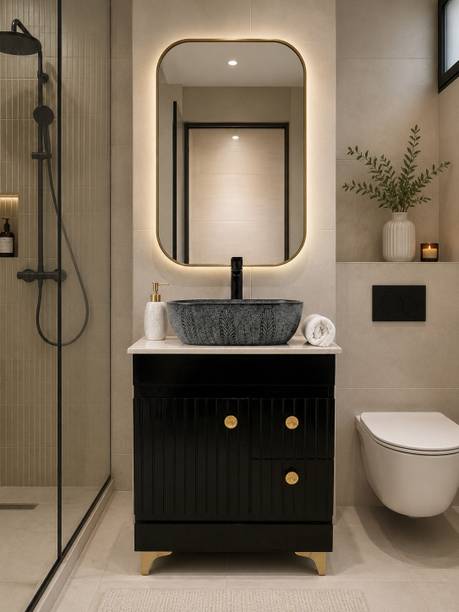 CLEOPATRA Premium Pu black 24" freestanding Wash Basin Vanity Cabinet For Bathroom/kitchen PU-04 BLACK Over Counter Basin