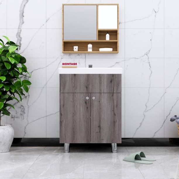 MONTAGE Wash Basin with Cabinet | Waterproof Bathroom Vanity with 2 Door Storage DMS00047 Under Counter Basin