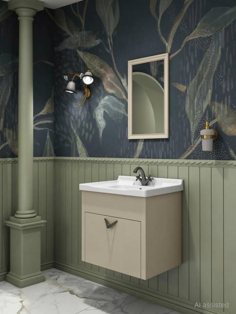 Flowenza Unbreakable Bathroom Vanity Cabinet & Washbasin Set/Washbasin with Cabinet ivory Wall Hung Basin