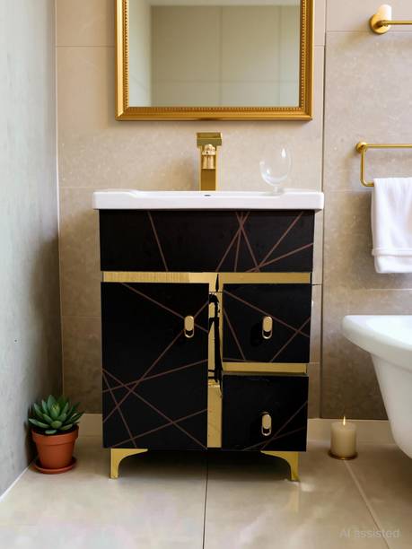 BOBBYEXPORT Gold premium 24 inch freestanding Vanity with washbasin premium design three draws Table Top Basin