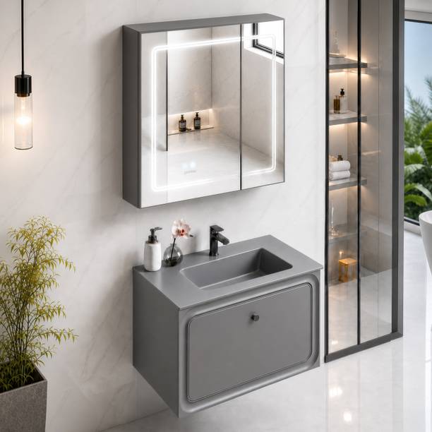 Plantex Wall Mount Vanity Cabinet with Washbasin and Mirror/Rectangle Basin with Cabinet Under Counter Basin