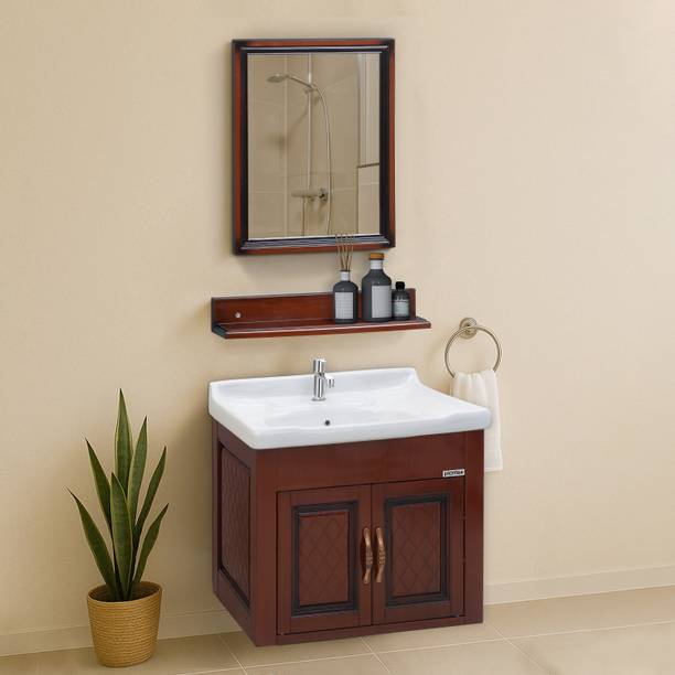 Plantex Bathroom Vanity Set with Basin/Mirror with Ceramic Wash Basin and Shelf Cabinet for Bathroom Organizer - (APS-661) Wall Hung Basin