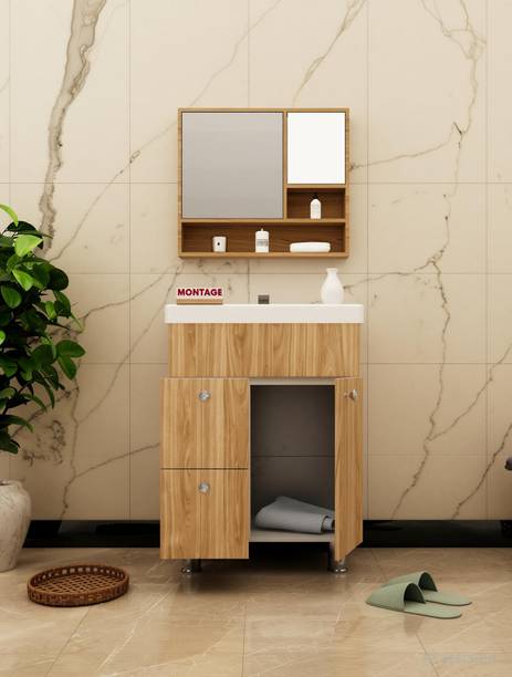 MONTAGE Washbasin Vanity Cabinet with Ceramic sink Water Resistance HDHMR Wood Material Walnut Wash Basin Vanity HDHMR Engineered Wood Vanity Cabinet DMS00VN126 Under Counter Basin