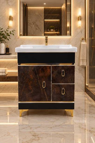 valoria premium black gold glossy Freestanding Vanity Washbasin Cabinet F1-VP Table Top Basin
