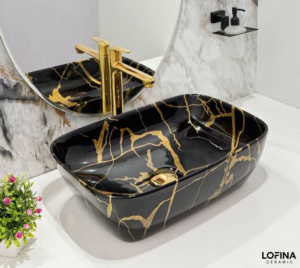 Lofina Ceramic Premium Designer Table Top Counter Top Ceramic Wash Basin AI1019 very stylish black & gold designer ceramic wash basin Table Top Basin