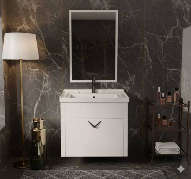 Flowenza Unbreakable Bathroom Vanity Cabinet & Washbasin Set/Washbasin with Cabinet white Wall Hung Basin