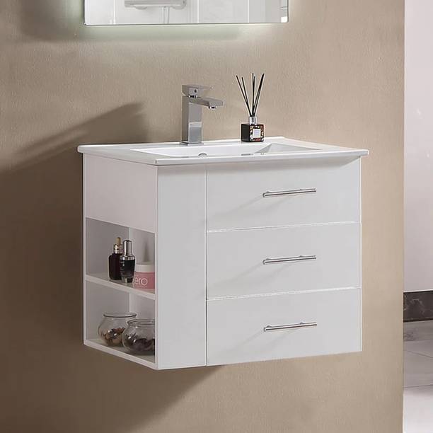 MONTAGE Washbasin Vanity Cabinet with Ceramic Basin Sink Water Resistance HDHMR Wood Material | Modern Bathroom Cabinet DMS00160 Under Counter Basin