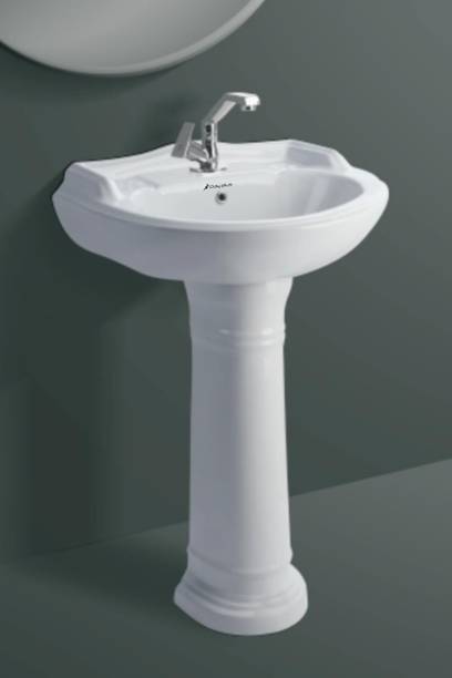LUXEHOME High-Quality Ceramic: Constructed from durable, high-gloss White Ceramic Damru Pedestal Premium Ceramic Single Bowl Wash Basin for Bathroom Pedestal Basin