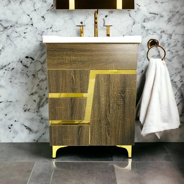 BOBBYEXPORT Gold premium 24 inch freestanding Vanity with washbasin premium design three draws Table Top Basin