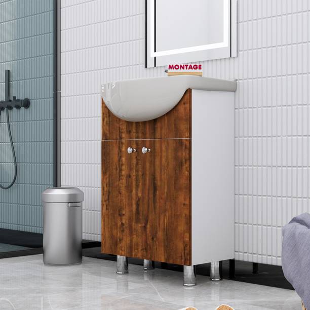 MONTAGE Washbasin Vanity with Ceramic Round Shape Basin Water Resistant HDHMR Material DMS00090 Under Counter Basin