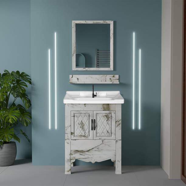 WASSMIST Floor Mounted Bathroom Vanity | Thermoplastic Basin Cabinet for Bathroom (Cream) Counter Top