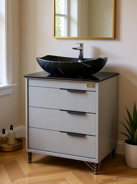 CARENS PU-06 Freestanding Bathroom Vanity with Ceramic Basin | 3 Drawer Storage Cabinet Counter Top