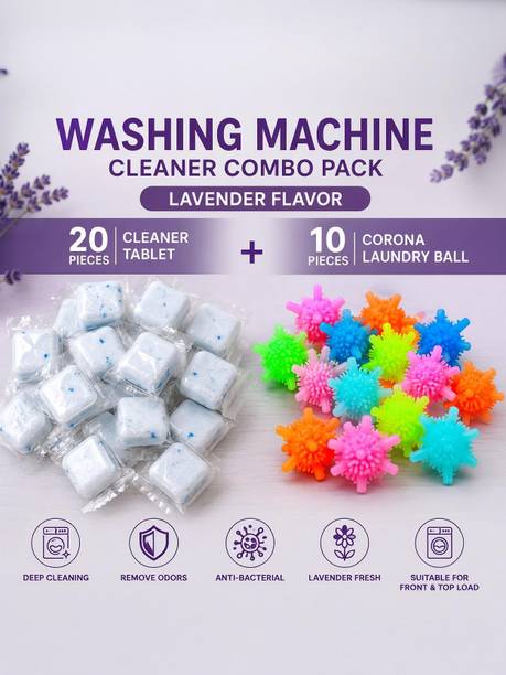VEERVASA Washing Machine Cleaner 20 Tablets + 10 Laundry Balls Combo Lavender 30 Pcs Washing Machine Soap Dispenser