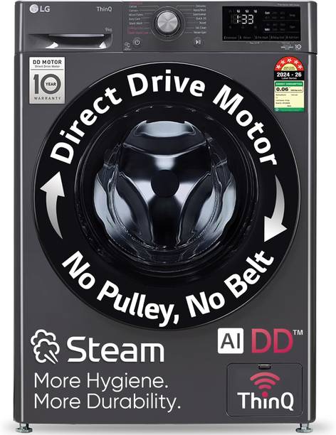 LG 9 kg 5 Star with AI Direct Drive, 6 Motion, Inverter Direct Drive, Steam and Wi-Fi Enabled Fully Automatic Front Load with In-built Heater Black FH