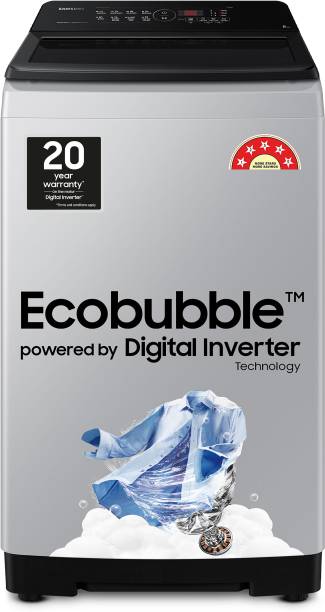 SAMSUNG 8 kg 5 star, Ecobubble, Digital Inverter, Fully Automatic Top Load Washing Machine Grey