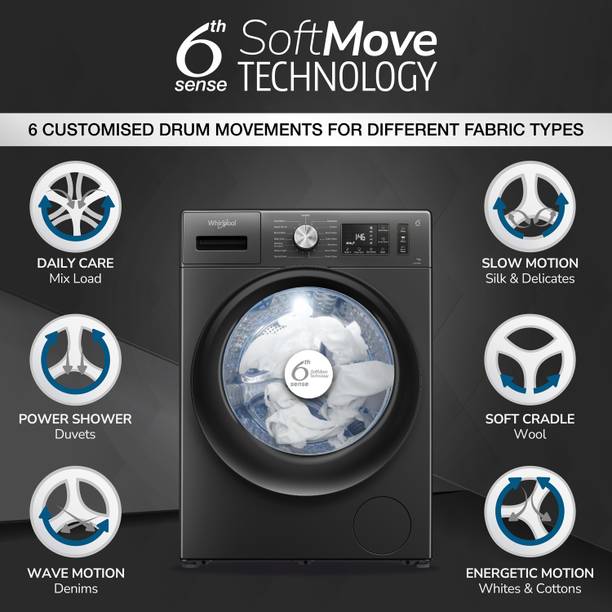 Whirlpool 7 kg 5 Star Inverter 100+ Tough Stains, Steam Technology, Fully Automatic Front Load Washing Machine with In-built Heater Grey