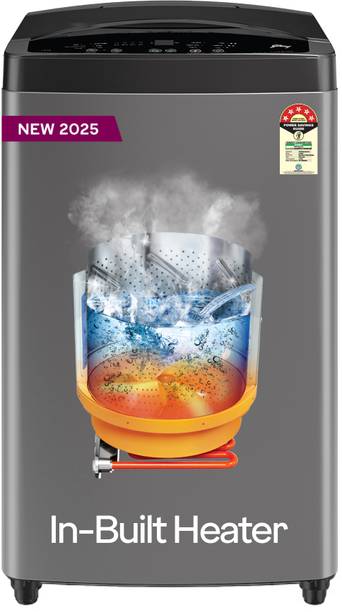 Godrej 7.5 kg Inbuilt Heater with Unbalanced Load Sensing Fully Automatic Top Load Washing Machine with In-built Heater Grey