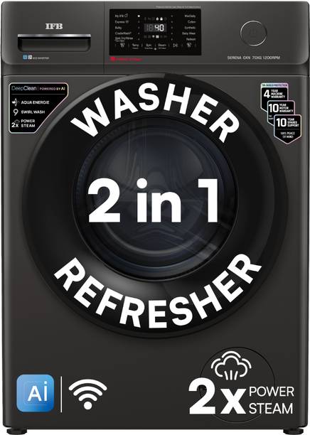 IFB 7 kg 5 Star with Steam Refresh Program, 9 Swirl wash, Eco Inverter, Powered by AI with WiFi Fully Automatic Front Load Washing Machine with In-built Heater Black