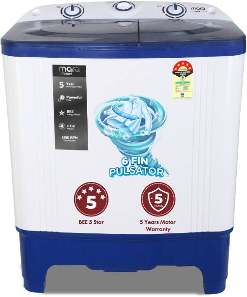MarQ by Flipkart 7 kg 5 Star rating Semi Automatic Top Load Washing Machine Blue, White