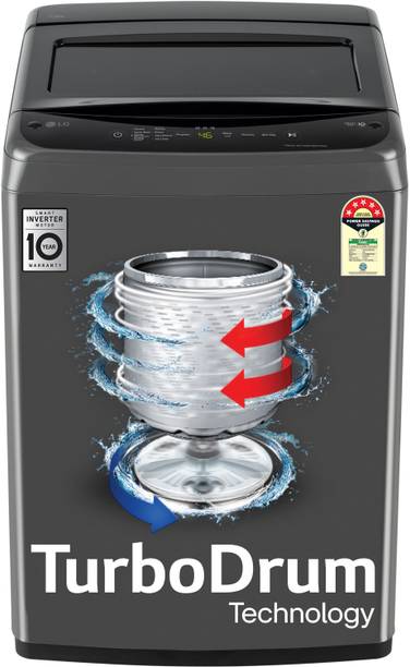 LG 7 kg 5 Star, Smart Inverter Technology, TurboDrum, Smart Diagnosis with Soft Closing Door Fully Automatic Top Load Washing Machine Black